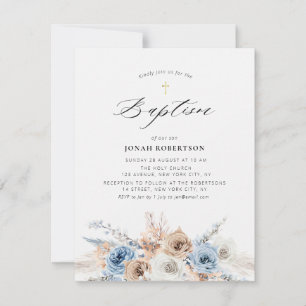 pampas grass dusty blue flowers baptism invitation