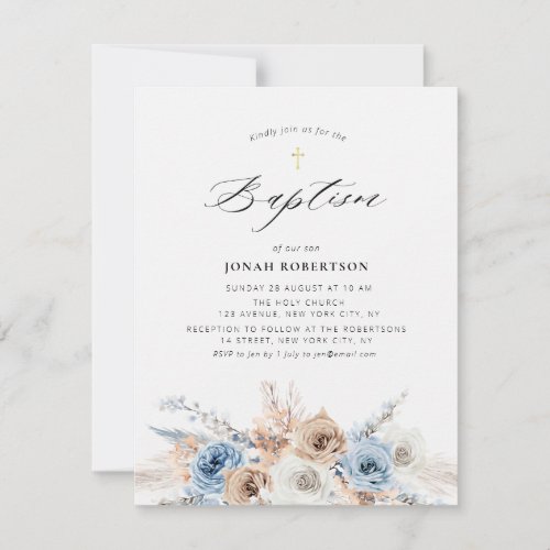 pampas grass dusty blue flowers baptism invitation