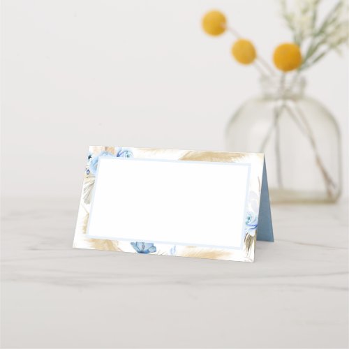 Pampas Grass Dusty Blue Flowers Wedding Place Card