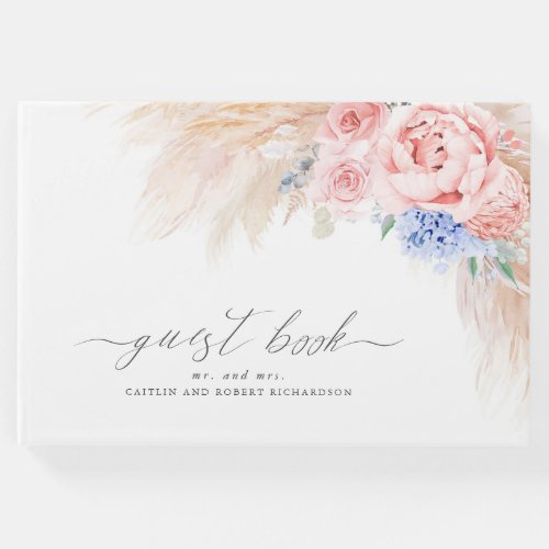 Pampas Grass Dusty Blue Pink Wedding Guest Book