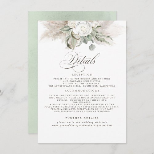 Pampas Grass Earth Shades Floral Wedding Details Enclosure Card