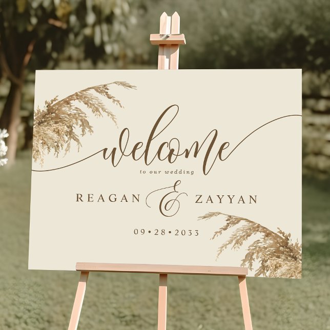 Pampas Grass Earthy Boho Exotic Wedding Welcome Foam Board (Creator Uploaded)