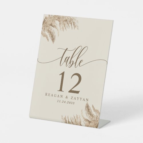 Pampas Grass Earthy Boho Wedding Table Number Pedestal Sign