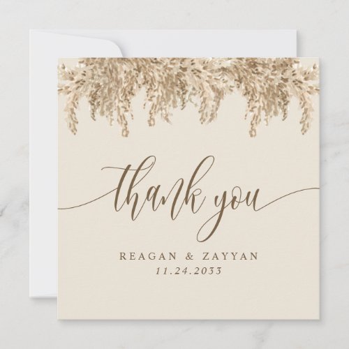 Pampas Grass Earthy Boho Wedding Thank You Card