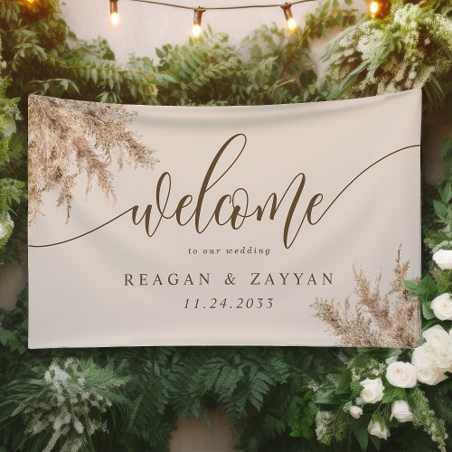 Pampas Grass Earthy Exotic Wedding Welcome Banner
