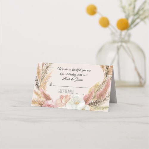 Pampas Grass Earthy Floral Boho Tent Place Cards