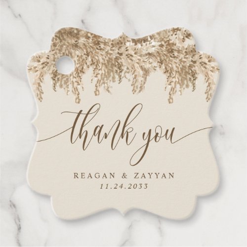 Pampas Grass Earthy Wedding Thank You Favor Tags