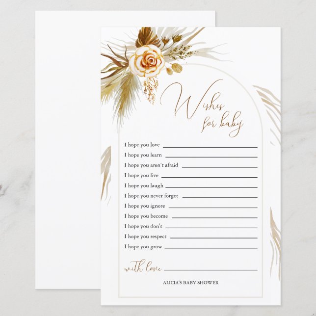 Pampas grass elegant Baby Shower Wishes For Baby (Front/Back)