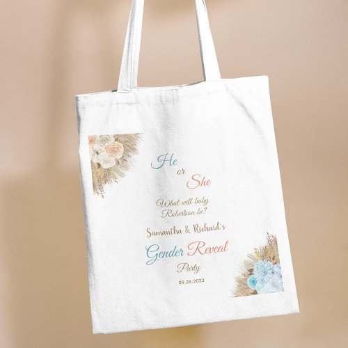 Pampas Grass Elegant Gender Reveal Baby Shower Tote Bag