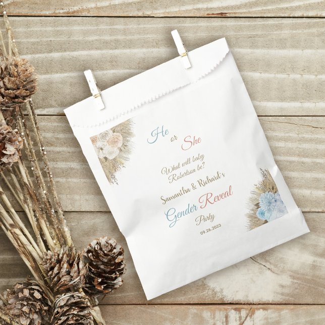 Pampas Grass Elegant Gender Reveal Party He or She Favor Bag (Creator Uploaded)