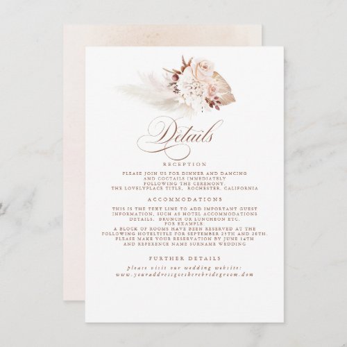 Pampas Grass Elegant Soft Pastel Wedding Details Enclosure Card
