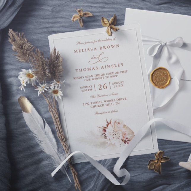 Pampas Grass Elegant Soft QR Code Wedding Invitation (Creator Uploaded)