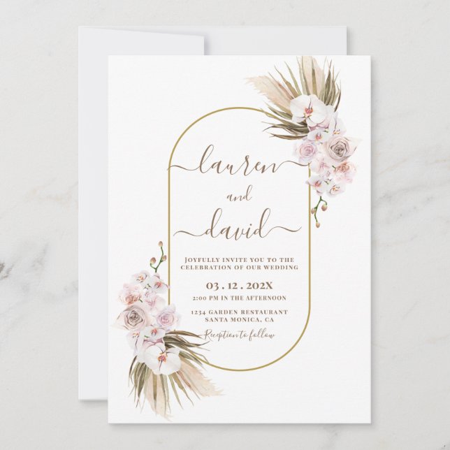 Pampas Grass Elegant Wedding Invitation (Front)