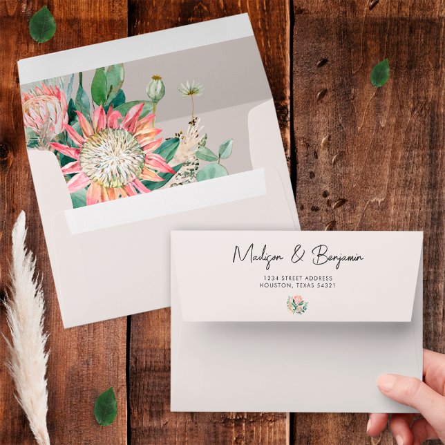 Pampas Grass Eucalyptus and Pink Protea Wedding  Envelope (Creator Uploaded)
