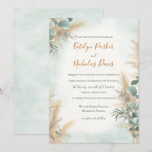 Pampas Grass Eucalyptus Greenery Boho Wedding Invitation