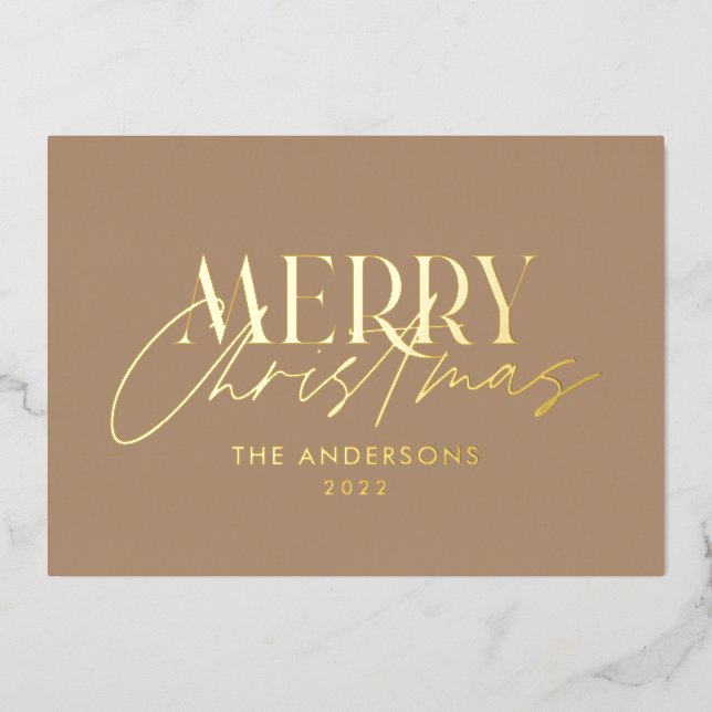 Pampas grass eucalyptus moody modern terracotta fo foil holiday card (Front)