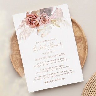Pampas Grass Fall Bridal Shower Rose Gold Foil Invitation