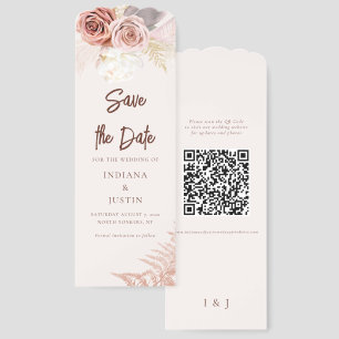 Pampas Grass Fall Wedding Save the Date QR Code Bookmarks