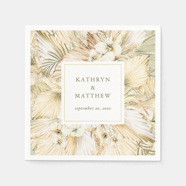 Pampas Grass Fan Palms Boho Wedding Napkins (Front)