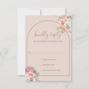 Pampas Grass  Floral Arch Monogram RSVP Card