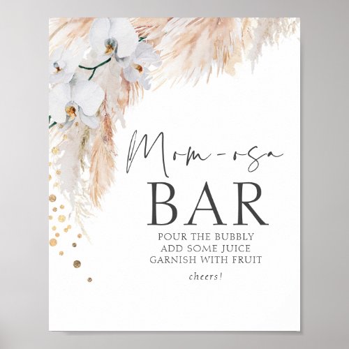Pampas Grass Floral Baby Shower Mom_osa Bar Poster