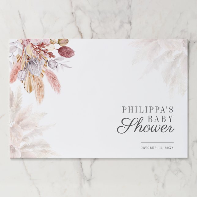 Pampas Grass Floral Baby Shower Paper Placemat (Front)