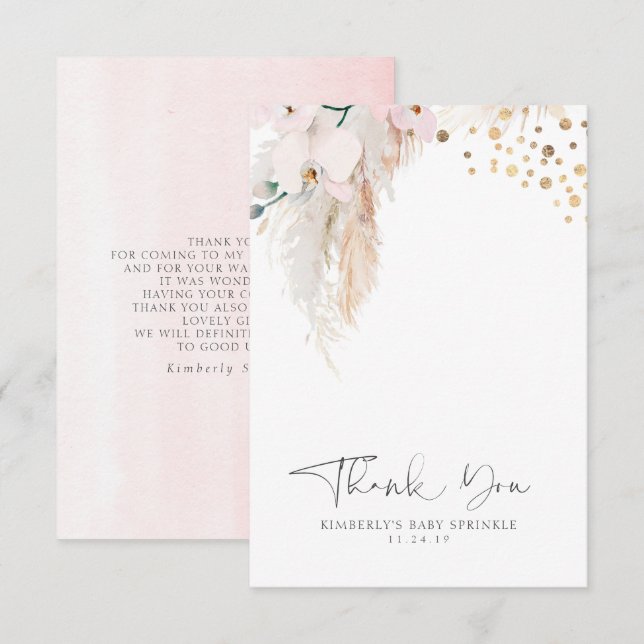Pampas Grass Floral Baby Shower Small Thank You (Front/Back)