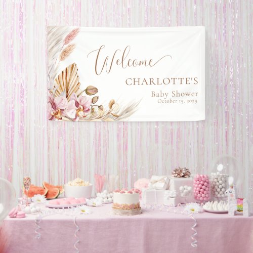 Pampas Grass Floral  Baby Shower Welcome Banner