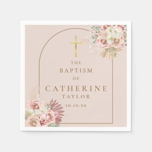 Pampas Grass Floral Baptism Christening Napkins