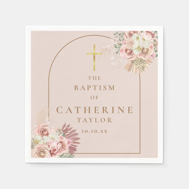 Pampas Grass Floral Baptism Christening Napkins (Front)