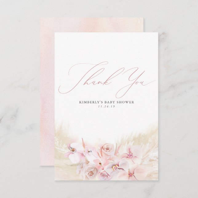 Pampas Grass Floral Boho Baby Shower Thank You (Front/Back)