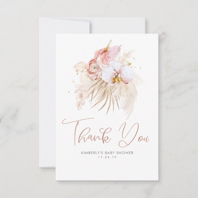 Pampas Grass Floral Boho Baby Shower Thank You (Front)