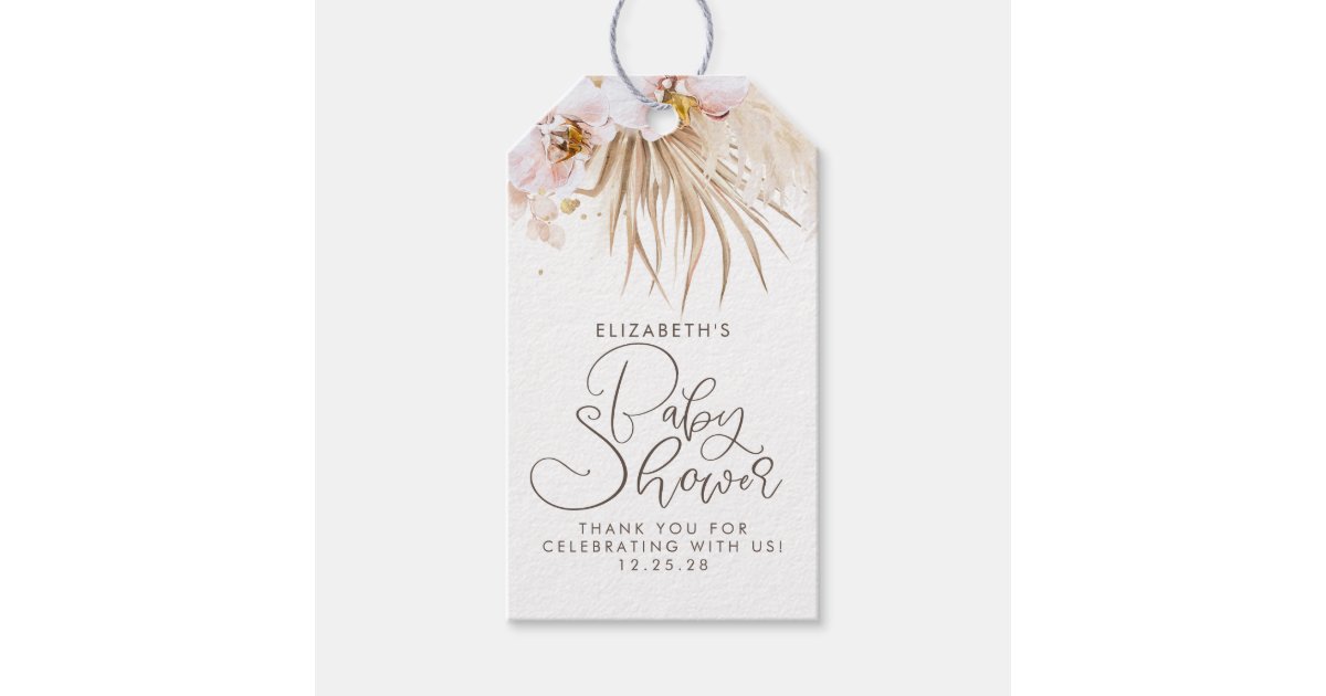 Pampas Grass Floral Boho Baby Shower Thank You Fav Gift Tags | Zazzle