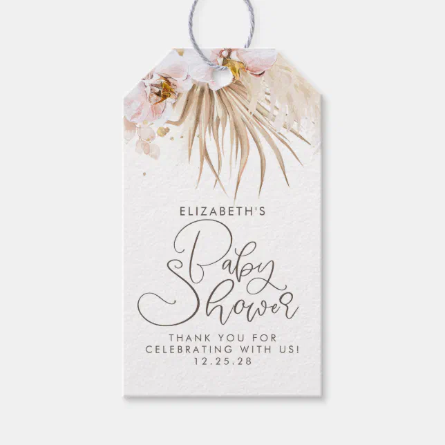 Pampas Grass Floral Boho Baby Shower Thank You Fav Gift Tags | Zazzle