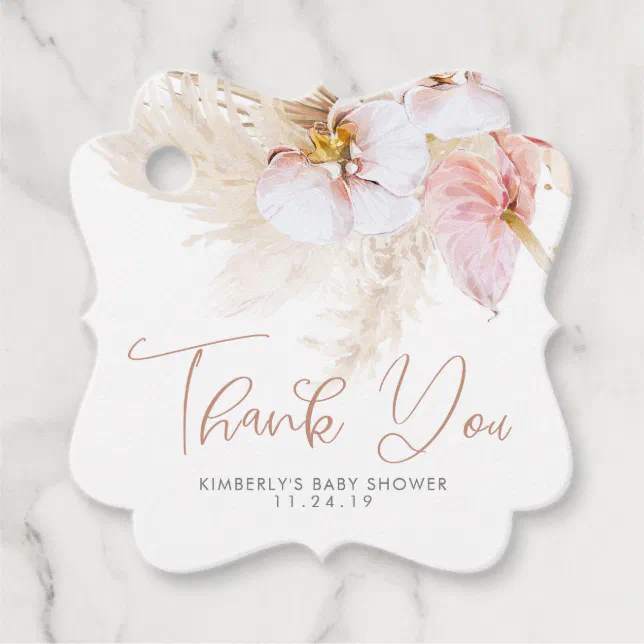 Pampas Grass Floral Boho Baby Shower Thank You Favor Tags | Zazzle
