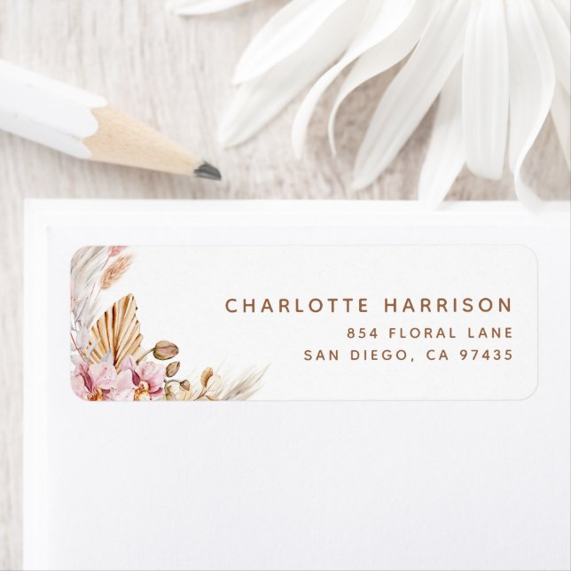 pampas grass floral boho | bridal shower address label (Insitu)