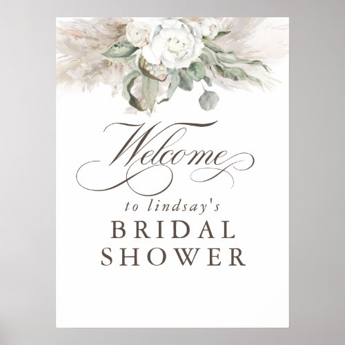 Pampas Grass Floral Boho Bridal Shower Welcome Poster