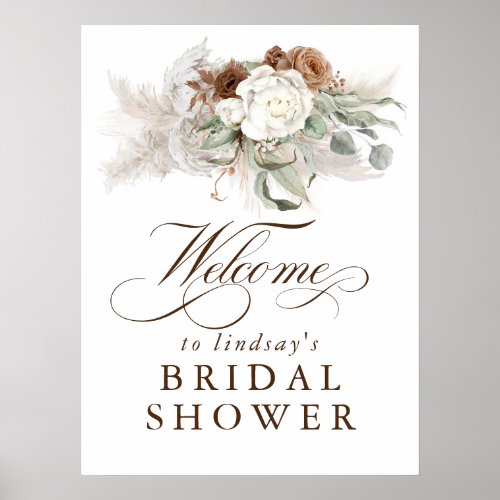 Pampas Grass Floral Boho Bridal Shower Welcome Poster