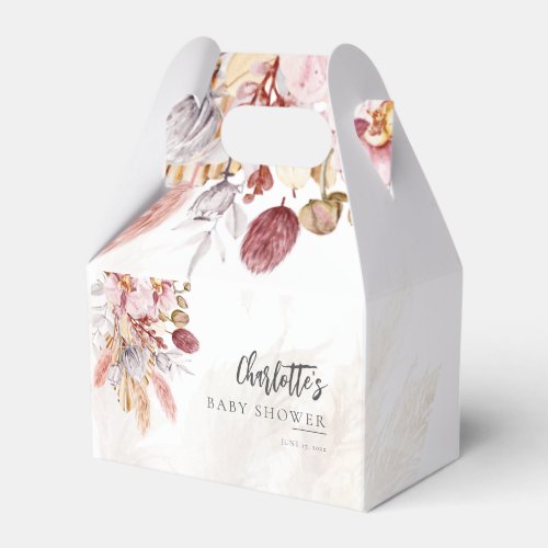 Pampas Grass Floral Boho Girl Baby Shower Favor Boxes