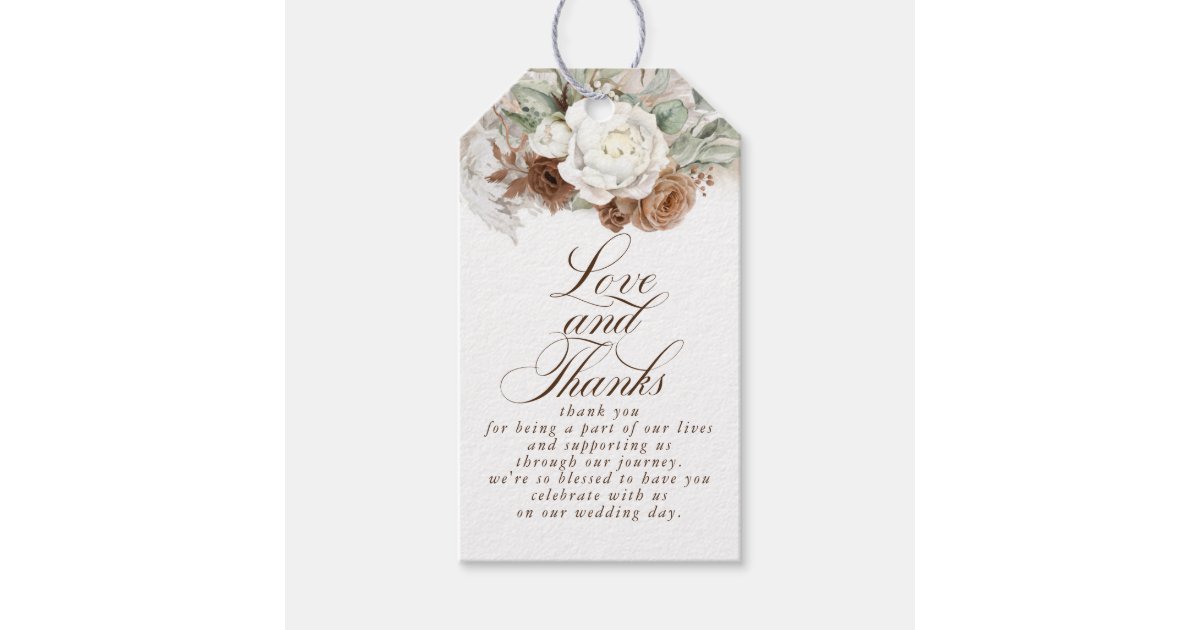 Pampas Grass Floral Boho Natural Thank You Gift Tags | Zazzle