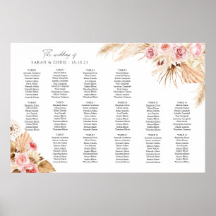 Pampas Grass Floral Boho Table PLan Seating chart