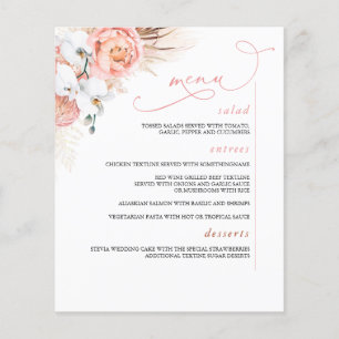Pampas Grass Floral Botanical Pink Menu Flyer