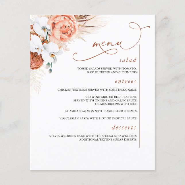 Pampas Grass Floral Botanical Terracotta Menu Flyer (Front)