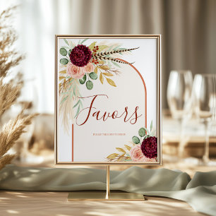 Pampas Grass Floral Bridal Shower Favor Table Sign