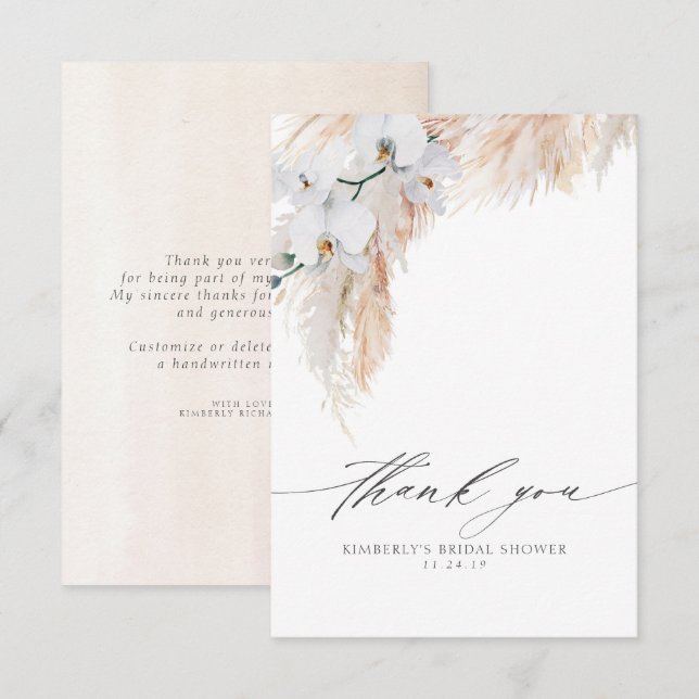 Pampas Grass Floral Bridal Shower Small Thank You (Front/Back)