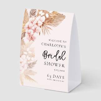 Pampas Grass Floral Bridal Shower Welcome Paper Table Tent
