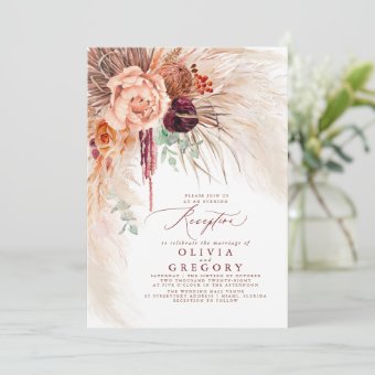 Pampas Grass Floral Burgundy Terracotta Reception Invitation | Zazzle