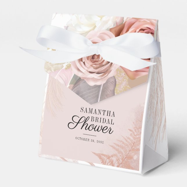 Pampas Grass Floral Chic Bridal Shower Favor Boxes (Front Side)