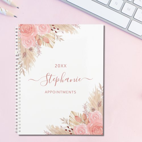 Pampas Grass Floral Custom Name Appointments Planner