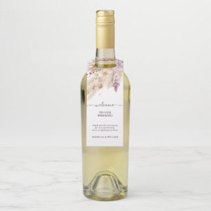 Pampas Grass Floral Custom Welcome Wedding Bottle Hanger Tag
